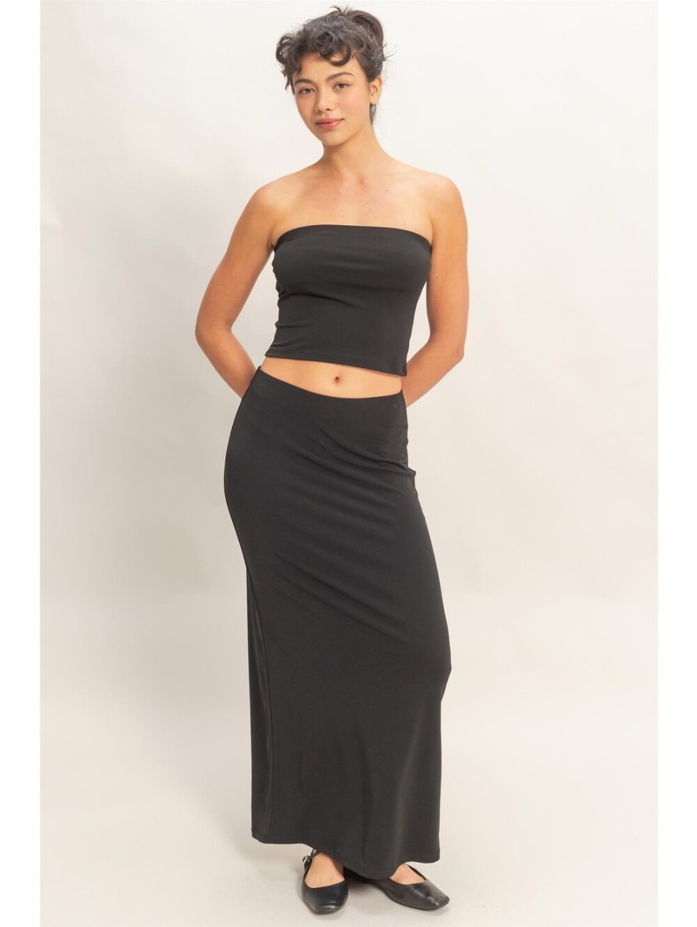 Double Zero Black Tube Top & Maxi Skirt Set